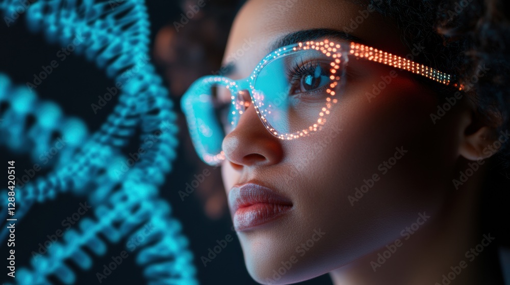 Aufkleber futuristic biomedical innovation ai-enhanced genetic analysis in neon-lit lab - cutting-edge healthc