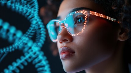 Futuristic Biomedical Innovation AI-Enhanced Genetic Analysis in Neon-Lit Lab - Cutting-Edge Healthcare Solutions and Tech-Driven Medical Research Visualization