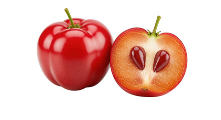 Acerola Cherry Still Life Fresh and Cut Fruit on Black Background