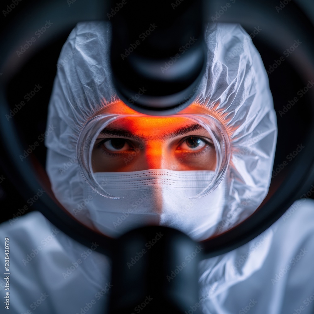 Aufkleber futuristic scientific exploration close-up on innovative digital microscope in sleek laboratory gear