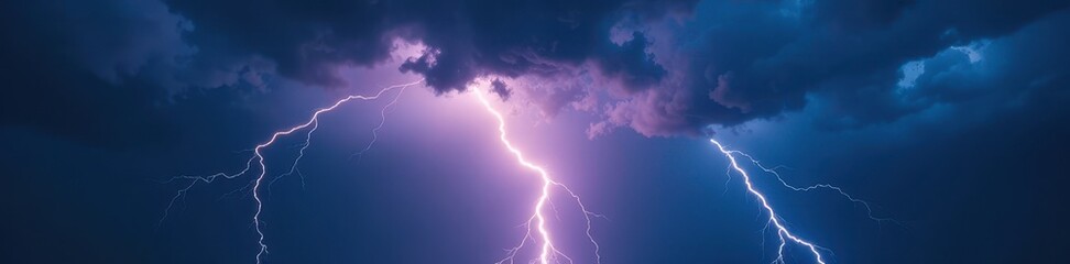 Intense lightning bolts illuminating dark stormy clouds , abstract art, epic sky