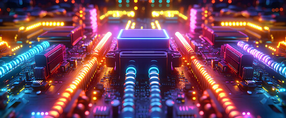 Obraz premium Vibrant Neon Circuit Board Design