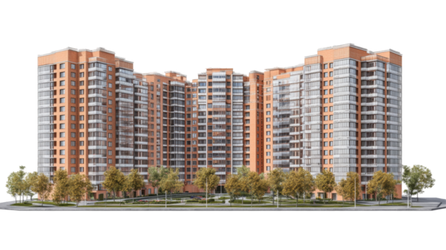 Modern apartment complex on transparent background png format urban landscape clear view architectural design