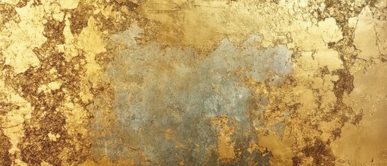 Fototapeta premium Aged gold leaf wall with cracked texture, classic and elegant visual effect