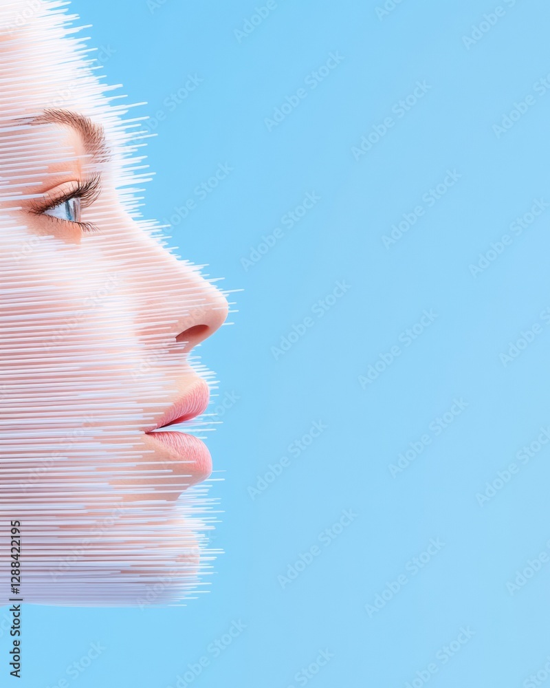 Poster avant-garde hime haircut visual textured floating strands in geometric patterns for fashion forward 
