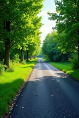 Obraz premium Newly paved grey asphalt road, lush green grass verge , asphalt, border