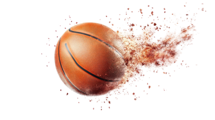 Dynamic basketball motion sports arena png transparent background white dust explosion high energy concept
