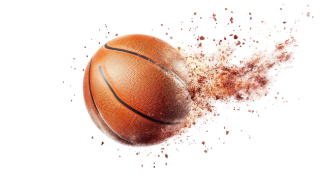 Dynamic basketball motion sports arena png transparent background white dust explosion high energy concept