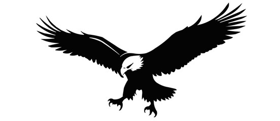 Flying Eagle Silhouette in Monochrome Vector Art