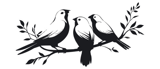 Minimalist Love Birds Silhouette on Branch - Black and White Art color