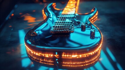 Futuristic Electric Guitar with Neon Lights