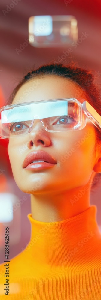 Aufkleber Futuristic Tech Aesthetic Augmented Reality in Smart Home Display with Floating Screens - Women Focused Digital Immersion for Interactive Living Experiences