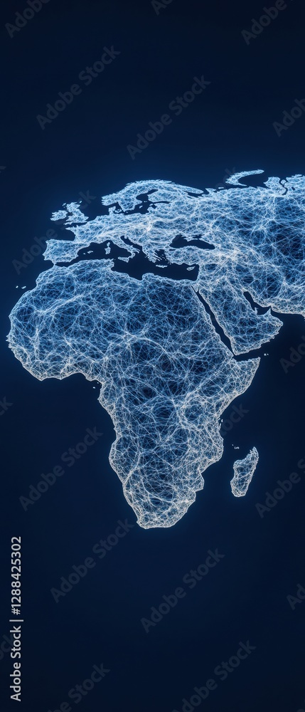 Fototapete Interactive Tech Display Digital World Map Interface with Neural Texture for Innovative Data Visualization and Global Networking in Modern Business Strategies