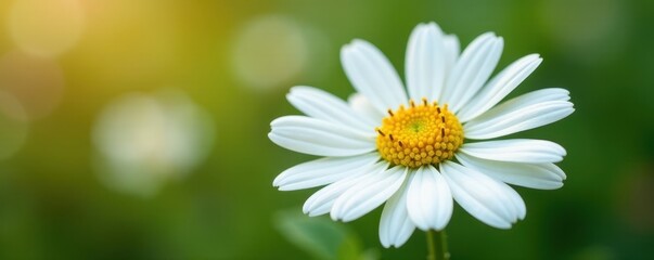 Obraz premium Single white daisy, vibrant petals, yellow center , isolated, flower photography