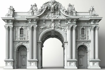 Naklejka premium Grand ornate archway, classical architecture, detailed stonework.