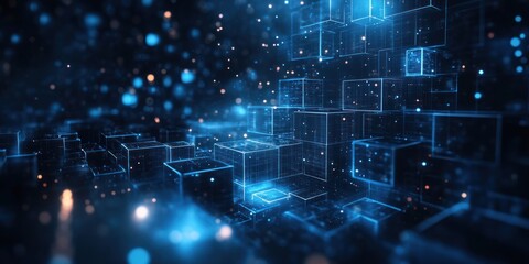 Naklejka premium 3D render of abstract background with metal cubes and glowing lights