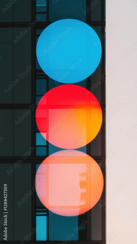 Poster Colorful Urban Bokeh Design Abstract Cityscape with Vibrant Light Patterns on Glass Facade - Modern Digital Marketing and Architectural Visualization for Urban Development