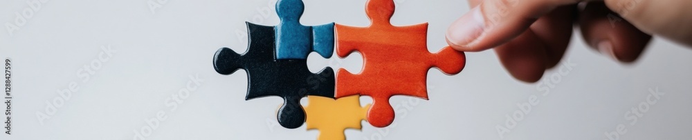 Poster collaborative puzzle assemblage diverse hands uniting vivid jigsaw pieces on white - visionary teamw