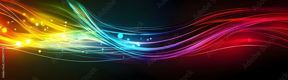 Poster Mesmerizing abstract background of swirling waves of vivid neon lights luminous bokeh effects and a harmony of captivating colors and patterns  Futuristic digital