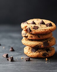 Rustic Gourmet Chocolate Chip Cookies on Stone Surface Artisan Baking Visuals for Homestyle Dessert Marketing and Culinary Craftsmanship Promotions