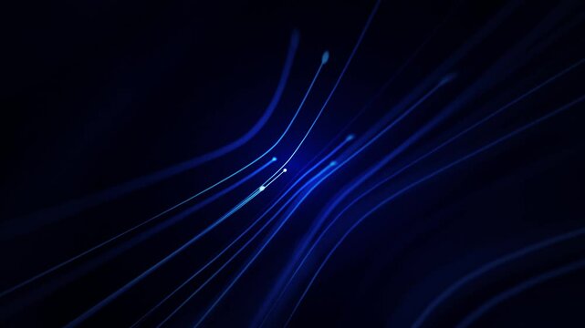 Digital data flow motion background animation with a fast moving stream of flowing blue fiber optic light data nodes and particles. This modern technology background is full HD and a seamless loop.