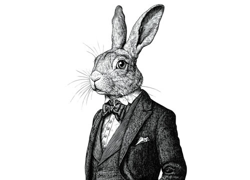Hare, rabbit, sketch. Vintage retro print, wild hare, farm rabbit sketch ink pencil style drawing, linear drawing, engrave old school. Sketch artwork silhouette wild hare, farm rabbit. Illustration