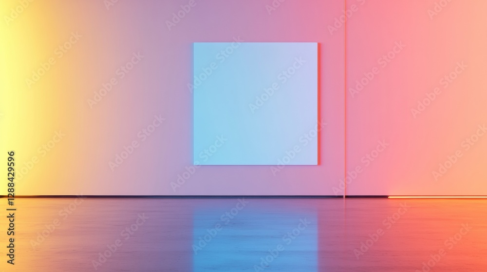 Aufkleber neon-lit digital office display futuristic glass wall with ambient led reflection for modern workspa