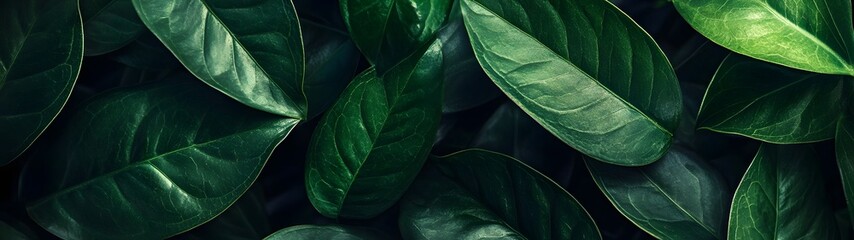 Mesmerizing closeup of a dense vibrant and thriving tropical foliage with intricate leaf patterns and textures  This rich organic and natural background evokes a sense of lush fresh