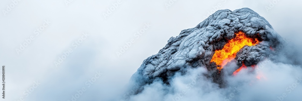 Leinwandbilder dynamic volcanic eruption visualization molten lava streams and pyroclastic flow against misty backd