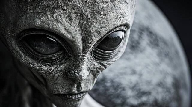 Alien with moon planet in background - Extraterrestrial, space travel and civilization concept - Model by AI generative