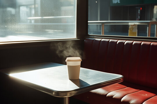Coffee break at a diner booth