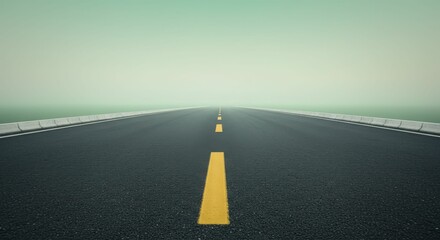 Endless highway with yellow line and foggy horizon