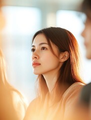 Sunlit Meeting Room Portrait of Diverse Female Medical Professional in Focus - Enhancing Healthcare Collaboration and Communication for Modern Workforce Efficiency