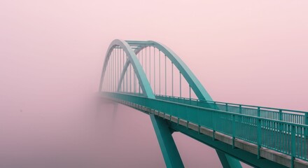 Fototapeta premium Mystical foggy bridge with pastel pink sky