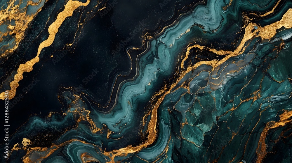 Poster Mesmerizing Fluid Abstract Marble Swirls and Crystalline Formations in Vibrant Metallic and Iridescent Hues  Captivating background with dynamic movement organic patterns