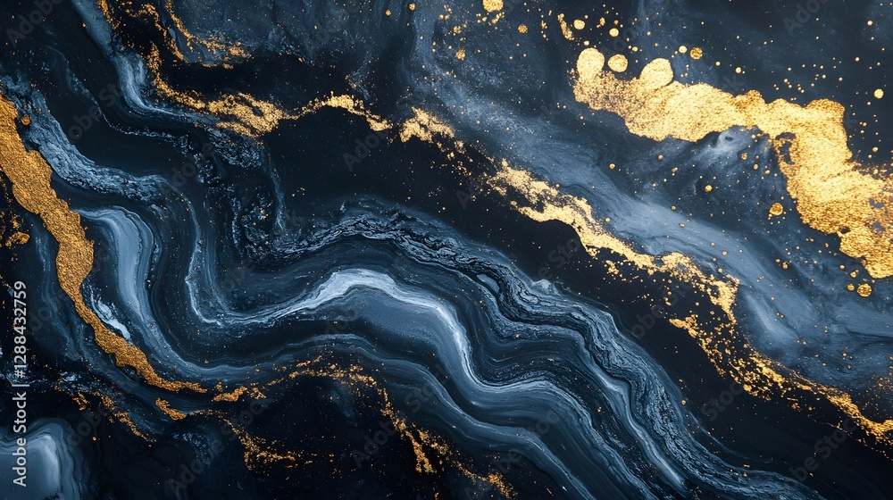 Leinwandbilder Mesmerizing fluid abstract texture with golden glitter waves and ripples on a dark moody backdrop  A striking captivating and evocative digital artwork with a premium