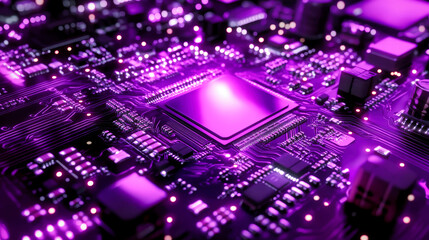 Obraz premium Futuristic technology abstract background, with purple illuminated high tech circuitry