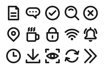 Set of different icons black lines