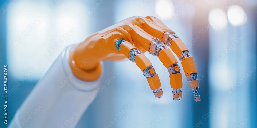Aufkleber Robotic Precision in Modern Labs Sleek Orange Robotic Arm with Transparent Elements for High-Throughput Automation - Cutting-Edge Industrial Testing and Tech Advancements