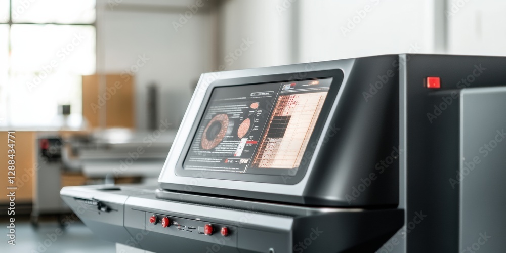 Poster Sleek Robotic Lab Interface High-Tech Automation Panel with Touch Display in Stainless Steel - Transforming Laboratory Efficiency for Advanced Research Facilities