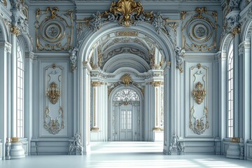 Fototapeta premium Elegant blue gold rococo hallway grandeur