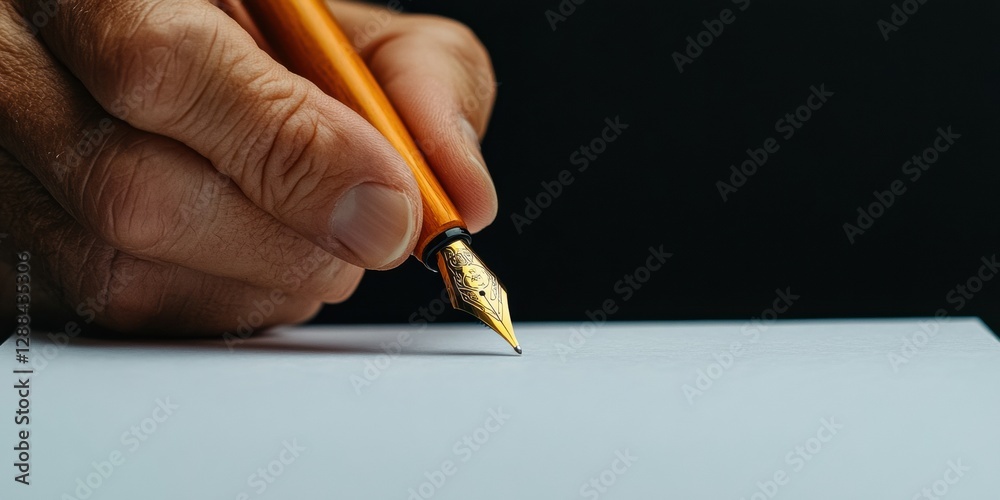 Poster minimalist executive authority elegant fountain pen and textured paper for luxury business documenta
