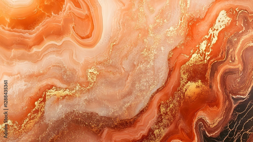 Poster Mesmerizing Fluid Dynamics Swirling Abstract Artwork in Vibrant Earth Tones  This striking image captures the captivating and hypnotic movement of a fluid like substance