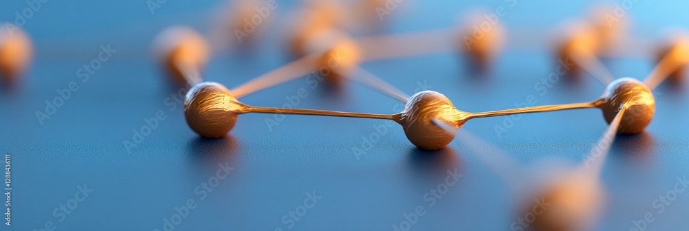 Aufkleber Modern Network Visualization Paper Nodes and Strings on Blue Surface - Strategic Planning in Tech Architecture and Organizational Networking for Business Innovation