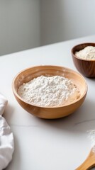 Minimalist Culinary Scene Wooden Bowls with Flour on Modern Countertop Eco-Inspired Lifestyle Content for Contemporary Kitchen Design and Culinary Branding