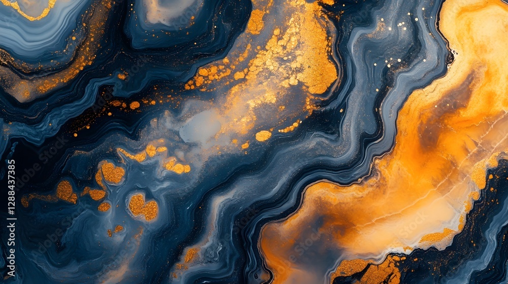 Poster Mesmerizing fluid motion of vibrant agate inspired abstract texture with dynamic swirls splashes and metallic gold accents  Captivating digital art background with a transcendent ethereal