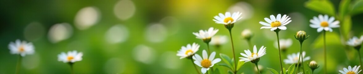 Fototapeta premium White aster flowers on tall stems in a garden flower bed, flowering plants, bloom,