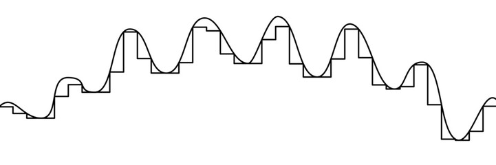 Bell shape analog to digital conversion circuit DAC. Discretization of signal in time and quantization in level. Vector illustration