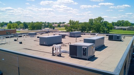 A rooftop with HVAC units installed, ensuring ventilation and air conditioning.