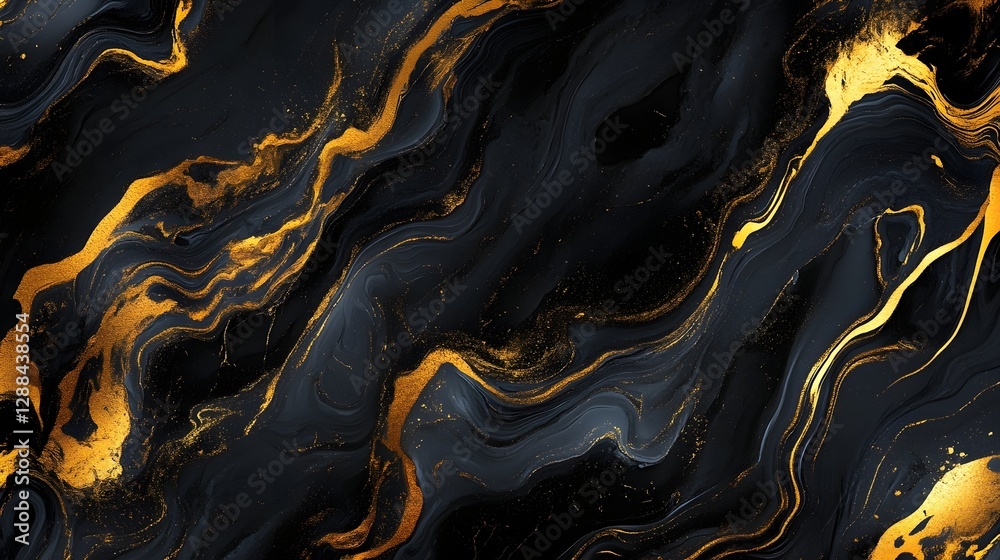 Poster Mesmerizing golden cosmic marble texture abstract background  Swirling flowing shiny metallic patterns with a dark mysterious and ethereal Ideal for luxury modern and creative design projects